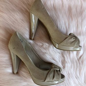Fioni Faux Suede Peep Toe Pumps